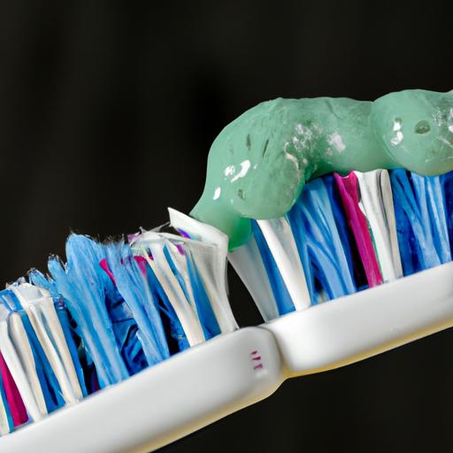 Gần cảnh của bàn chải đánh răng với kem đánh răng chứa silica
