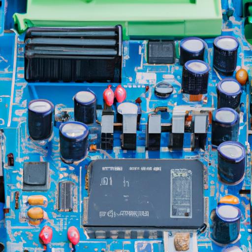 Một cận cảnh của một bo mạch với nhiều linh kiện điện tử trên đó.