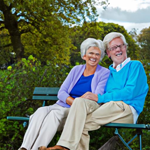 Cặp vợ chồng lão tuổi ngồi trên ghế đá trong công viên