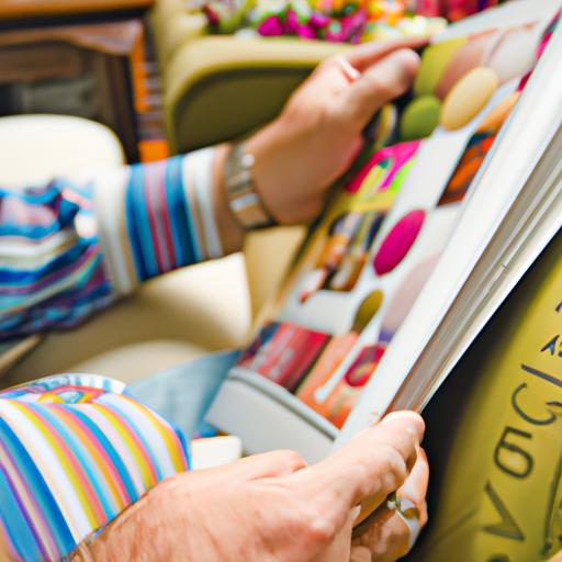 Hình ảnh người đang lật qua catalog đồ trang trí nhà cửa đầy màu sắc.