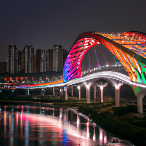 Cầu vượt liên thông với ánh đèn lung linh kết nối các khu vực khác nhau trong đêm.