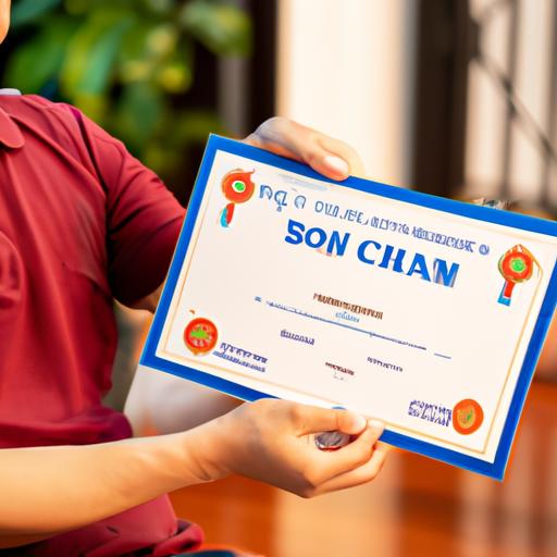 Một người đang cầm chứng chỉ sau khi hoàn thành khóa học 'của đi thay người tiếng anh'.