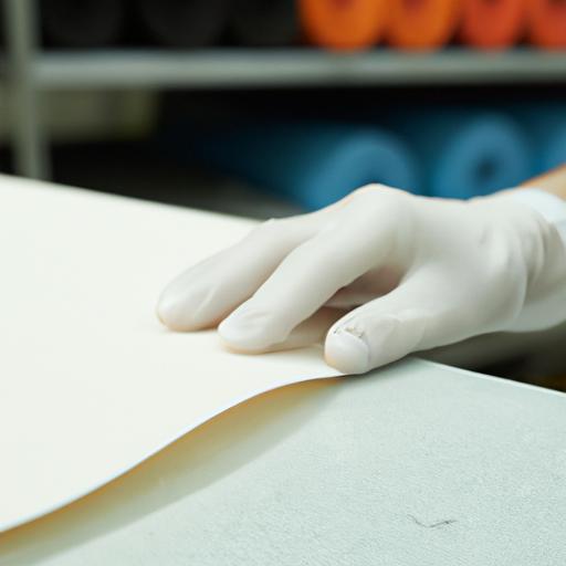 Công nhân đeo găng tay khi xử lý tấm PTFE trong nhà máy