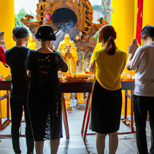 Đám đông người cầu nguyện trước bàn thờ Tỳ lộc