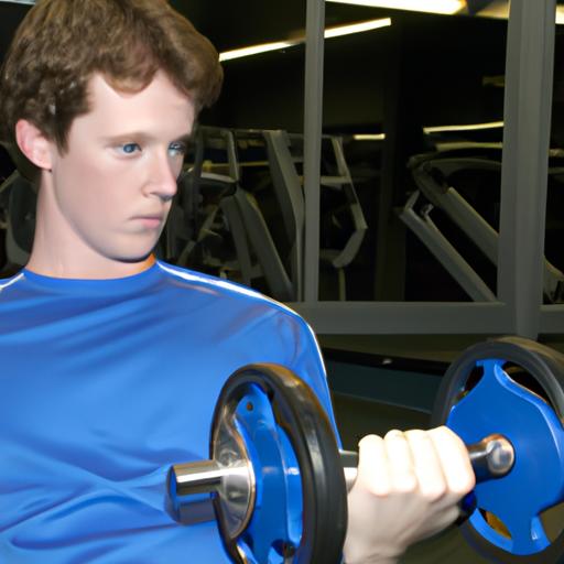 Người đàn ông đang tập thể hình nâng tạ ở phòng gym.