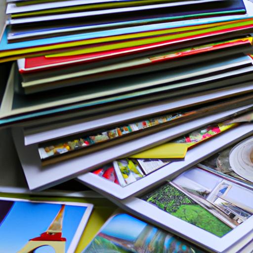 Một đống bưu thiếp với các thiết kế và chủ đề khác nhau