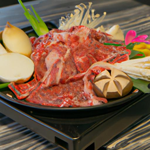 Đĩa thịt bò và rau cắt sẵn sẵn sàng cho vào nồi hotpot
