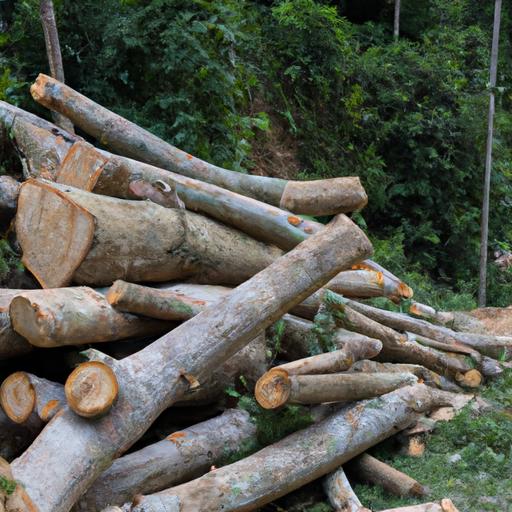 Một đống gỗ sưa thô chưa qua chế biến nằm trong khu rừng