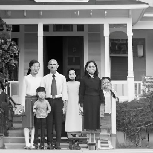 Một bức ảnh của một gia đình đứng trước nhà của họ với một tấm tên ghi 'Gia đình Thoa'.