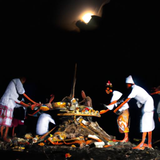 Nhóm người thực hiện nghi thức tôn thờ trăng lễ hội truyền thống