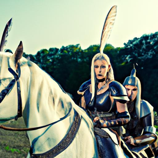 Hai nữ chiến binh gan dạ trên ngựa, sẵn sàng cho trận chiến