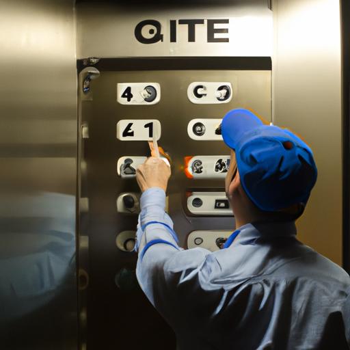 Công nhân kiểm tra chữ G trên bảng điều khiển thang máy