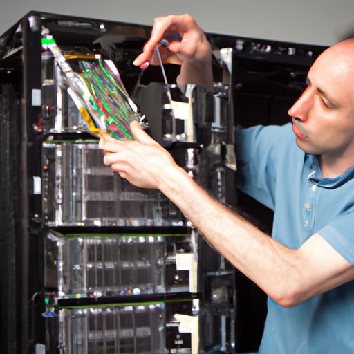 Kỹ thuật viên lắp đặt module RAM vào máy chủ