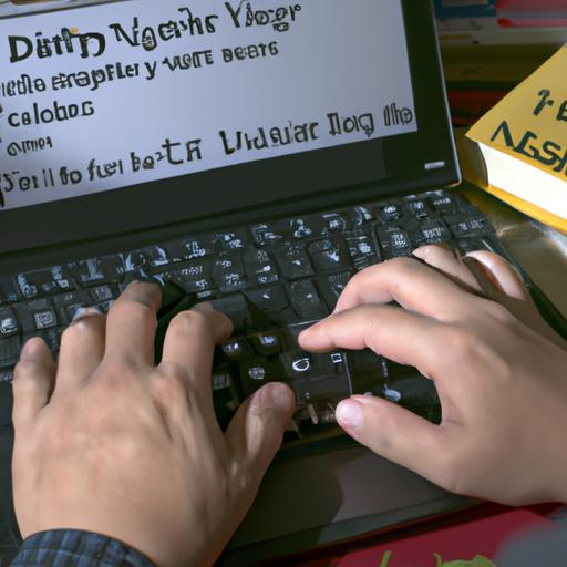 Người đang nhập liệu trên bàn phím máy tính với từ điển Anh-Việt bên cạnh.
