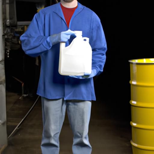 Người lao động cầm thùng chứa hóa chất