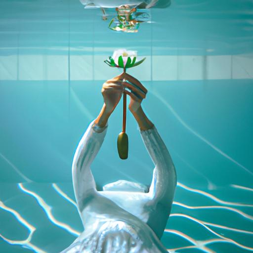 Hình ảnh thanh bình của một người thiền dưới nước với cung lặn trong tay. Cung lặn có lợi cho sức khỏe như thế nào?