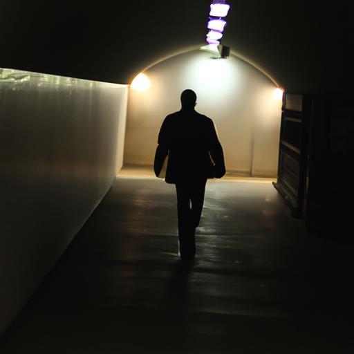 Người đi bộ trong đường hầm ngầm tối.