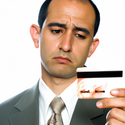 Nhà kinh doanh cầm thẻ tín dụng với biểu cảm buồn
