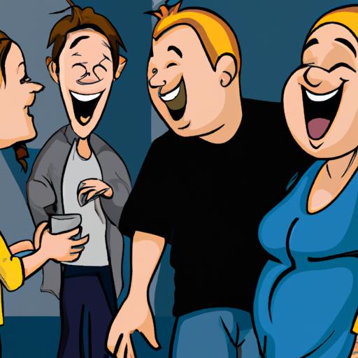 Một nhóm người đang nói chuyện và cười vui vẻ, trong khi một người có vẻ không thoải mái.
