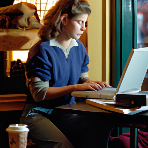 Nữ sinh năm 1988 làm việc trên laptop tại quán cà phê