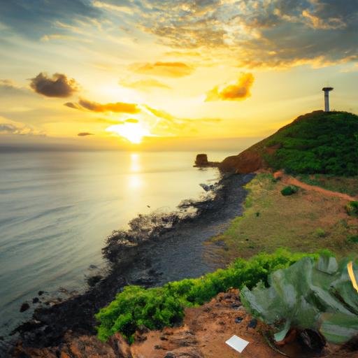 Khung cảnh hoàng hôn tuyệt đẹp từ tòa tháp hải đăng trên đảo Phú Quý