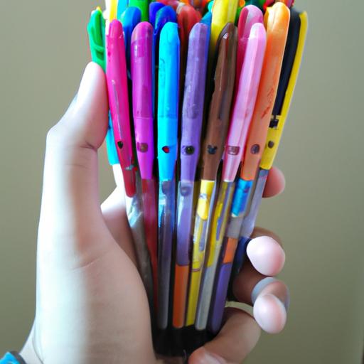 Tay cầm nhiều loại bút gel đầy màu sắc