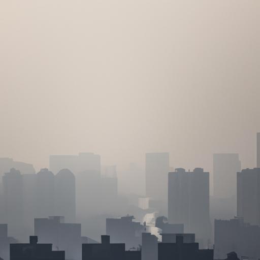 Khung cảnh thành phố ô nhiễm với khói bao phủ các tòa nhà
