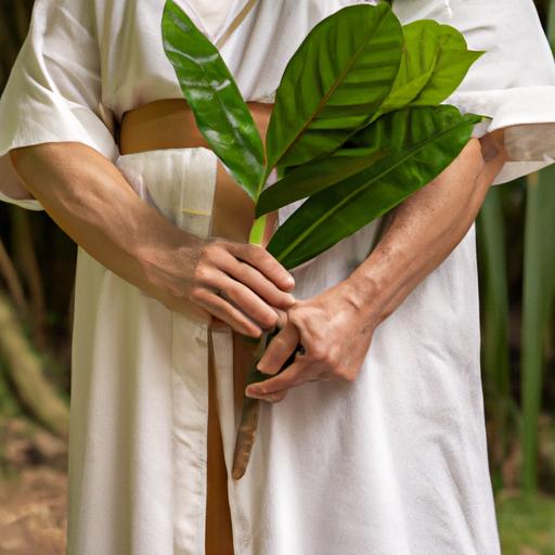 Nhà thầy thuốc dân gian cầm cành cây đước.