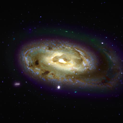 Một thiên hà với nhân sáng rực rỡ được bao quanh bởi vật chất tối.