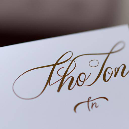 Gần cận một thiệp cưới với tên cô dâu Thoa được viết bằng chữ thư pháp thanh lịch.