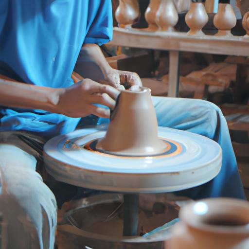 Một thợ thủ công đang tạo hình đất sét thành sản phẩm gốm Bizen