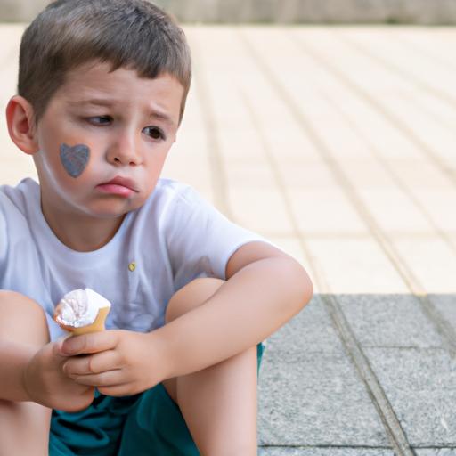Trẻ em buồn bã vì rơi kẹo kem