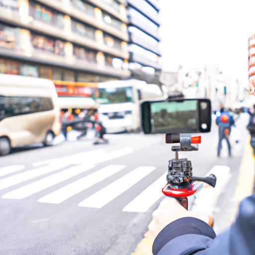 Người đang quay vlog trên đường phố đông đúc